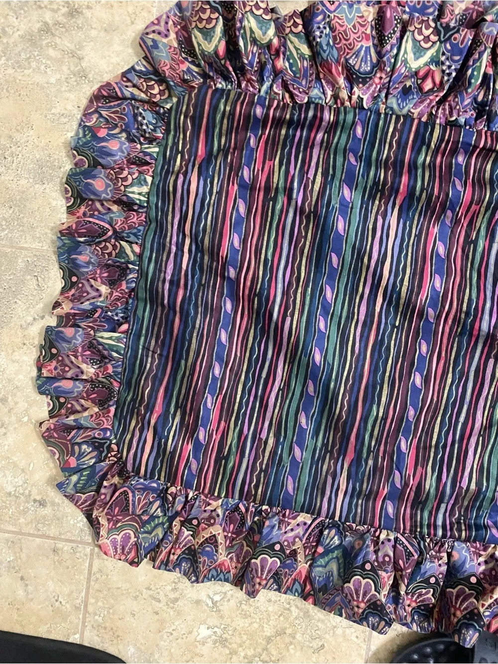 2 ViTG 90s Grandmillennial King Mix Print Jewel Tone Ruffle Trim Pillow Shams